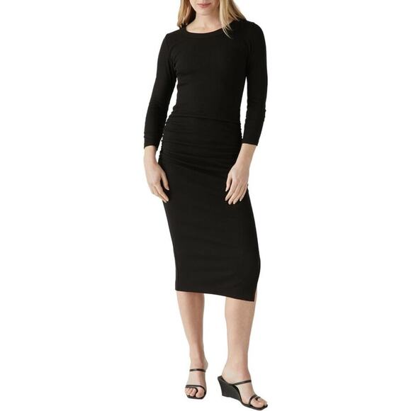 Michael Stars Christina 3 Quarter Sleeve Midi Dress Ultra Rib Black Size XSP NWT - Picture 1 of 12
